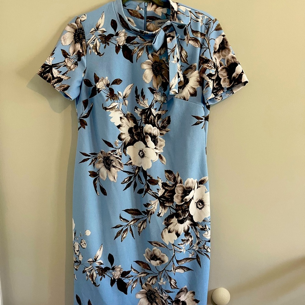 High neck light blue floral dress